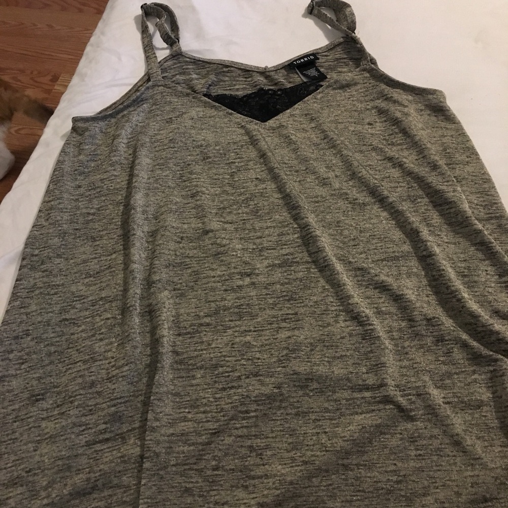 1X Gold & Black Heathered Tank Top with Lace